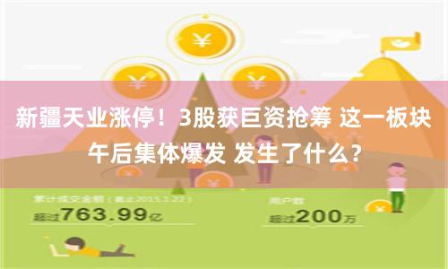 新疆天业涨停！3股获巨资抢筹 这一板块午后集体爆发 发生了什么？